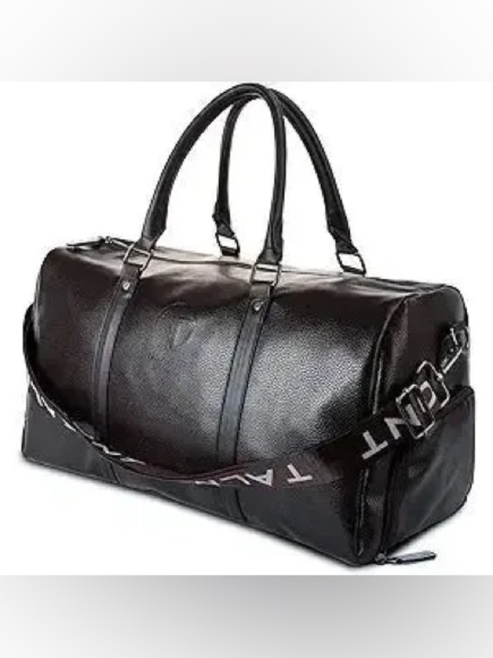 Talmont Black Leather Travel Duffel Bag for Men